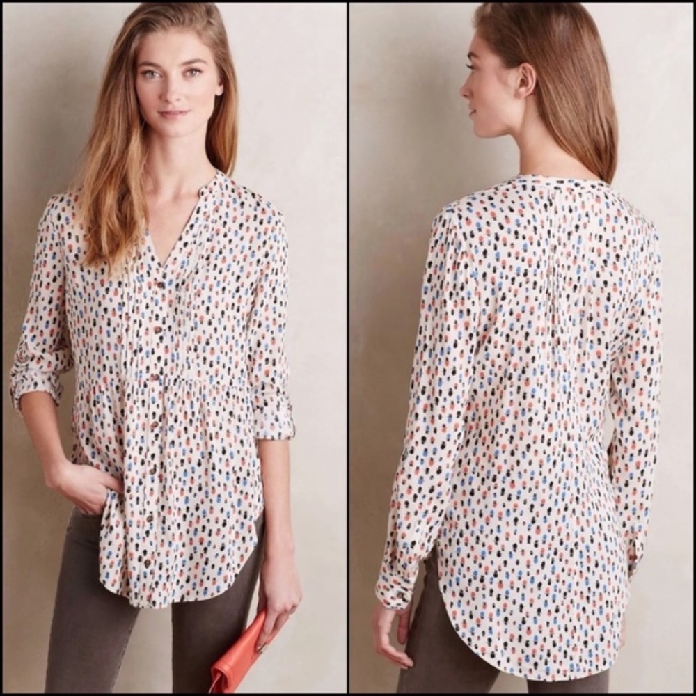 Anthropologie Maeve Calia Top Hat Pintuck Blouse, Size 2
